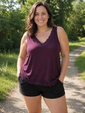 Lane Bryant Plum Lace-Trim Sleeveless Tunic Tank